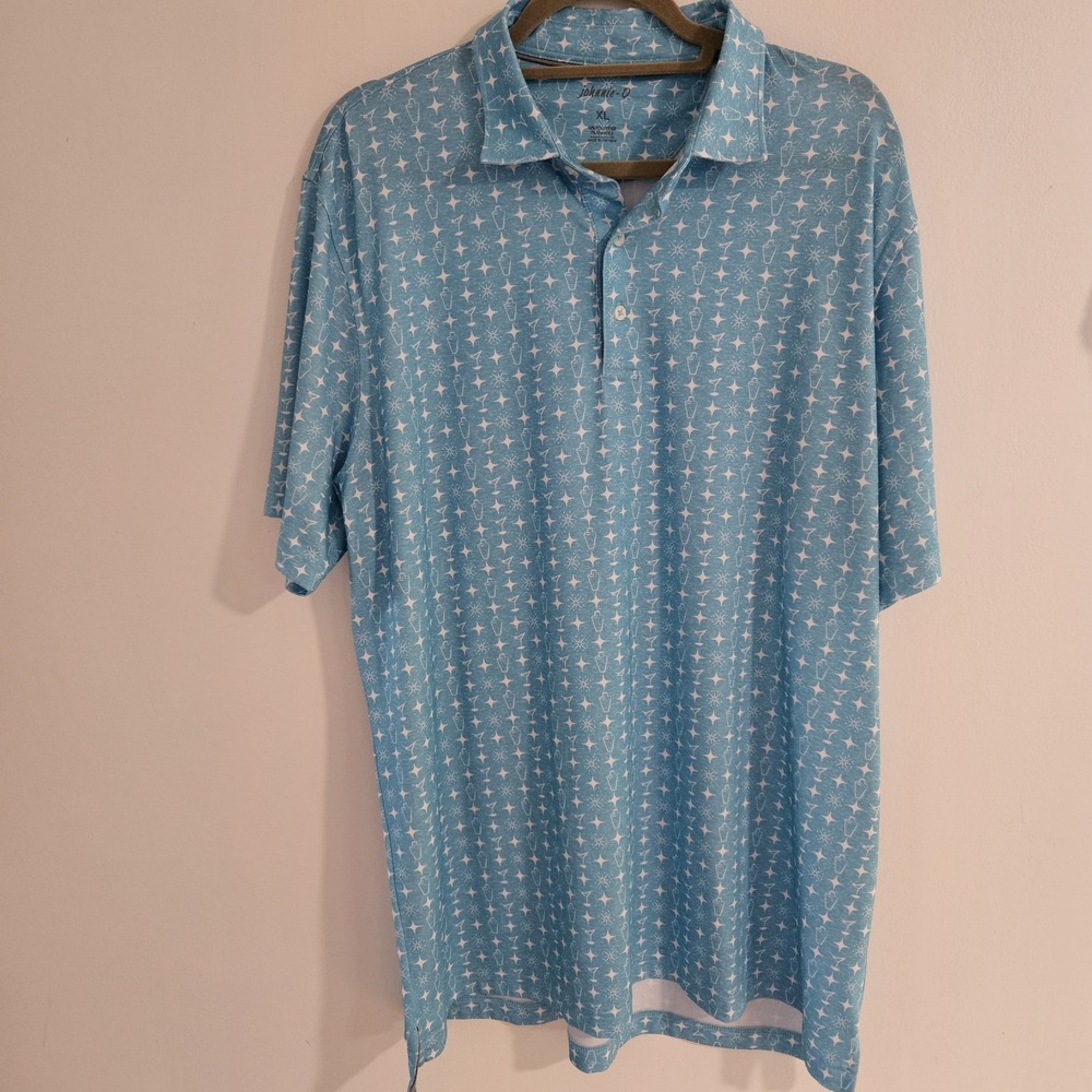 johnnie-O Polo Shirt XL Blue White Margarita Collared Performance Men Spandex